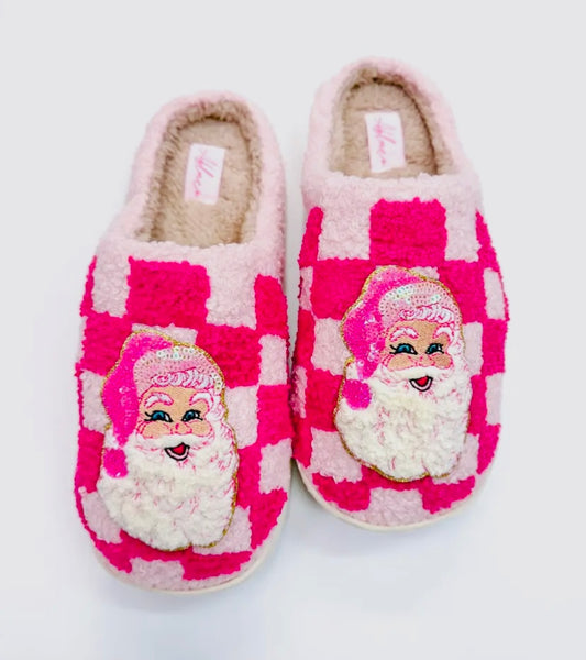 Checkered Chenille Patch Slippers