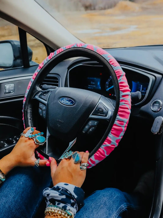 Pink Cowprint Steering Wheel Cover