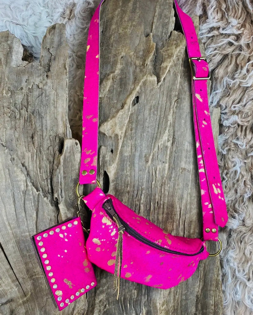 Cowhide Pink belt bag